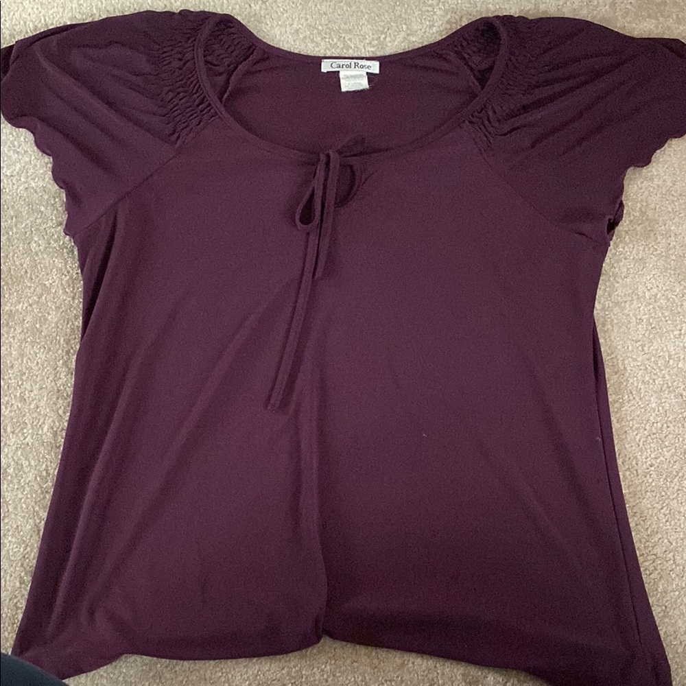Carol Rose Purple Tie Front Blouse with Cap Sleeves